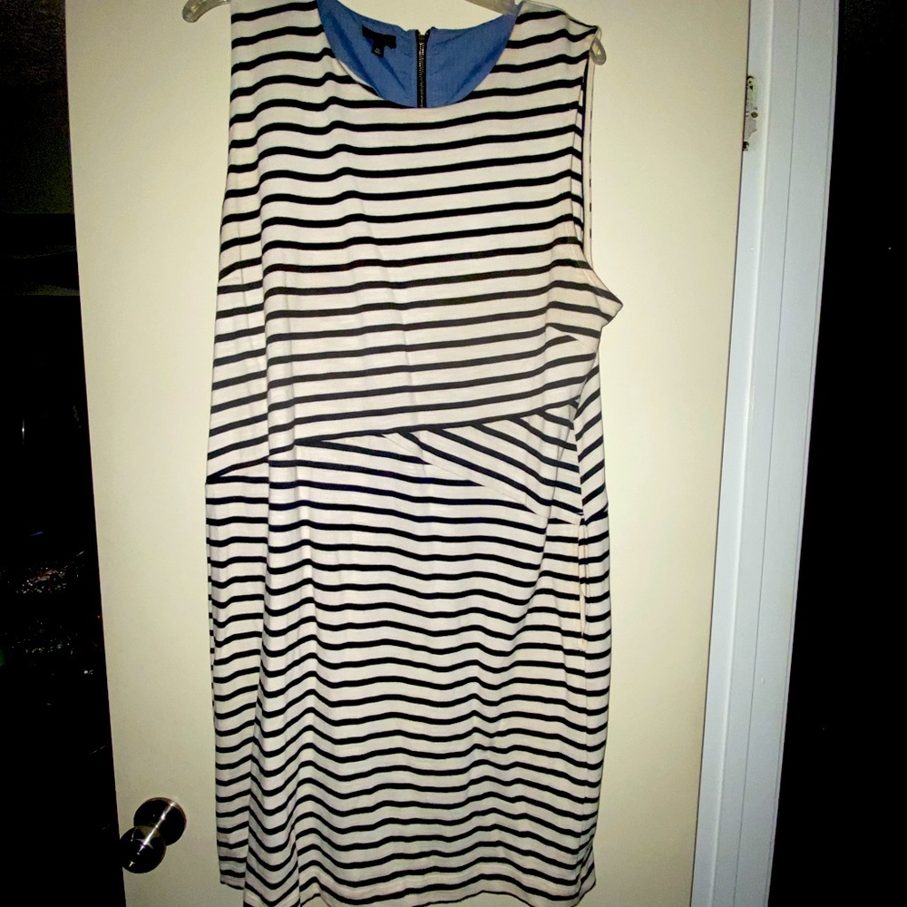Talbots sleeveless navy/ white striped dress XL